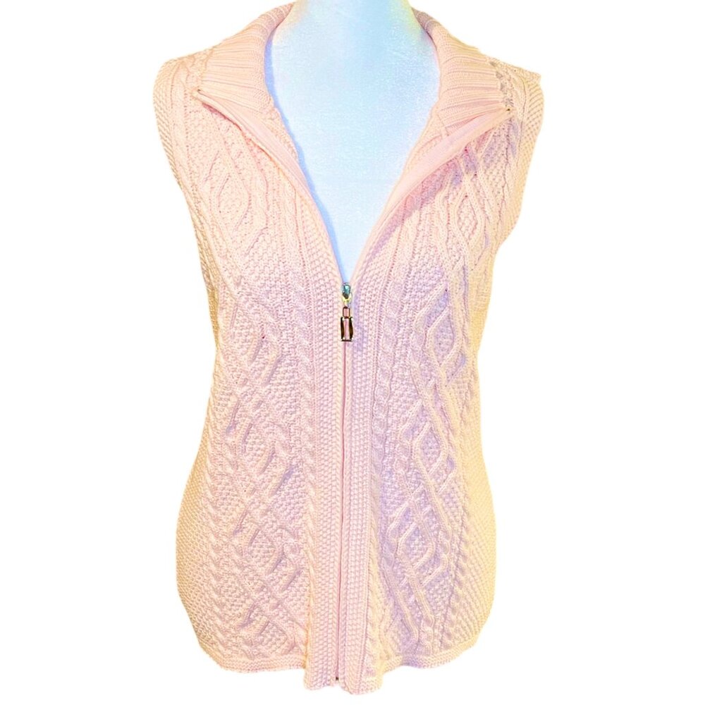 Vintage ‘Splendor’ Balletcore Pink Cable Knit Zip-Up Sweater Vest Size Small